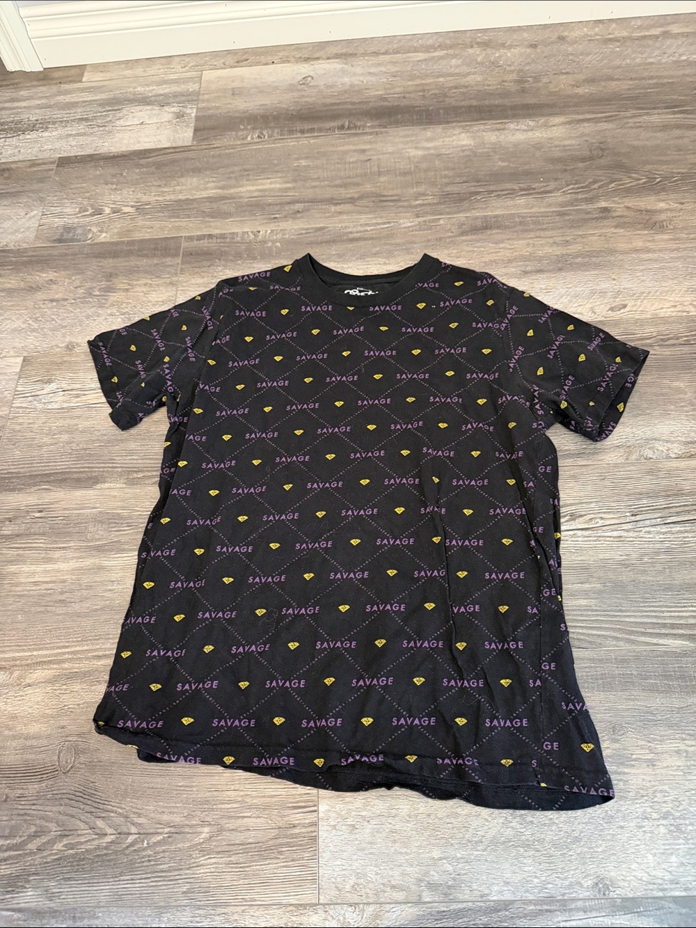 Eighty Eight Black 'SAVAGE' Pattern Tee with Yellow Accents